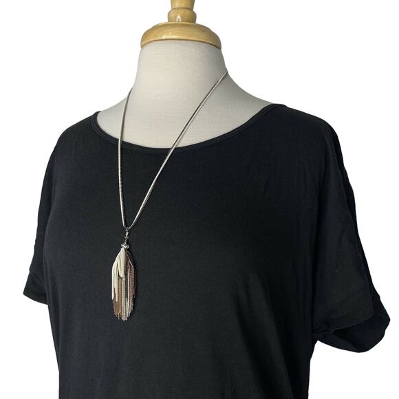 SHIRALEAH New Silver Sadie Necklace NIP Long Fringe Anthropologie - Picture 2 of 9